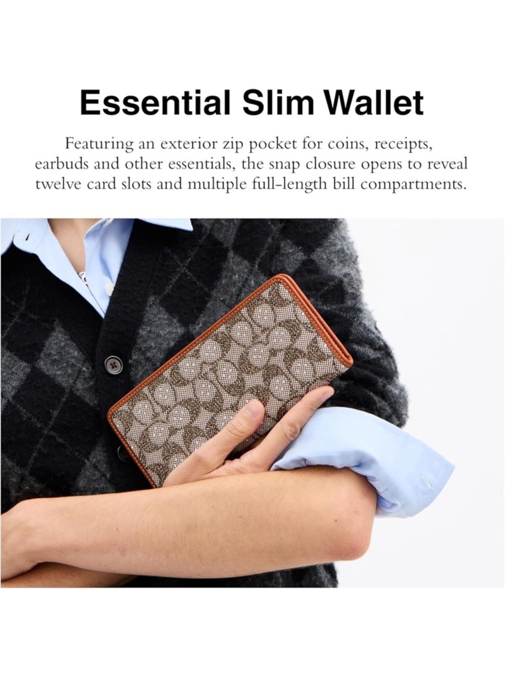New Coach Signature Canvas Crystal Signature Jacquard Essential Slim Wallet - Picture 2 of 6
